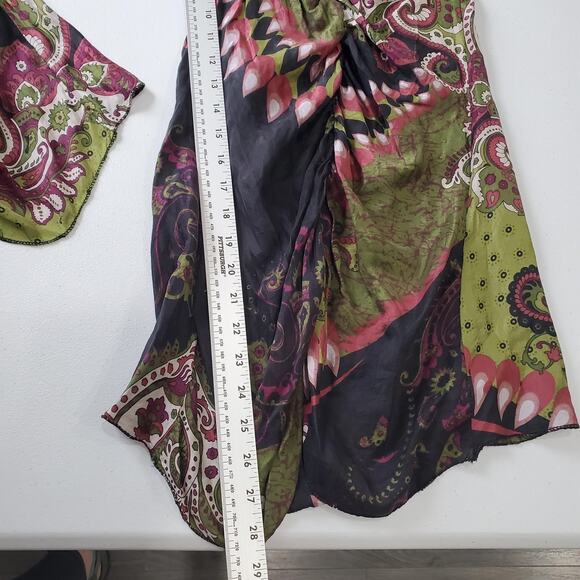 Cenia New York Jumpsuit Womens 10 Green Black Silk Paisley Wide Leg Fairy Whimsy - Picture 6 of 12